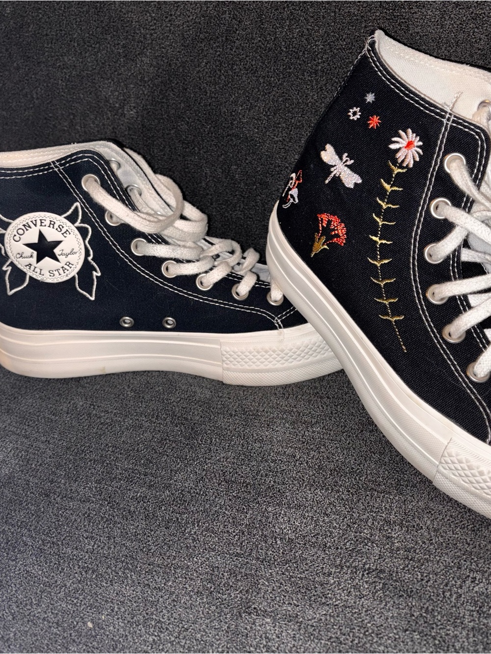 Converse Black and White High Top Sneakers with Embroidered Magic Design